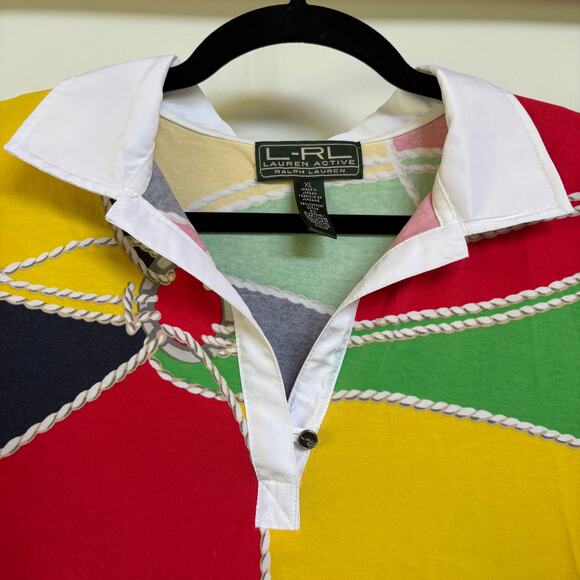 Vintage Lauren Ralph Lauren Polo Shirt Colorful Nautical Preppy Old Money XL - Picture 4 of 9